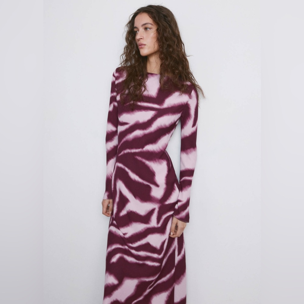 NWT MANGO A-Line Animal-Print Dress in Lilac - Picture 2 of 13